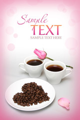 Valentine's card with coffee-beans and rose