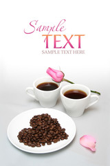 Valentine's card with coffee-beans and rose