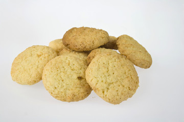 Home baked biscuits on a white background