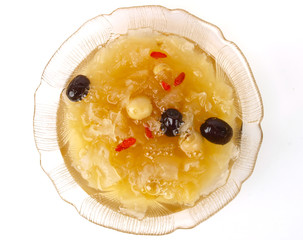Chinese Lotus seed soup. Close up on white background