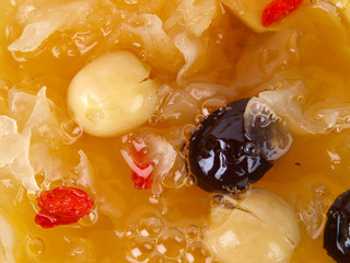 Chinese Lotus seed soup. Close up on white background