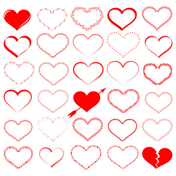 a lot of red hearts - vector set