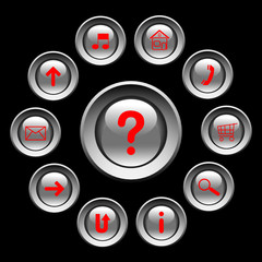 Glossy buttons with  red symbols.