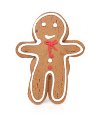 Gingerbread Man Smiling and Isolated on White Background