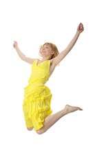 Young smiling woman jumping