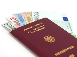 German passport with euro money