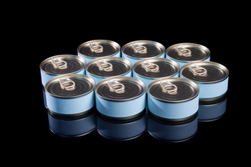 Ring Pull Cans with blank labels and reflection