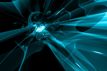 Abstract blueish light strokes on a black background