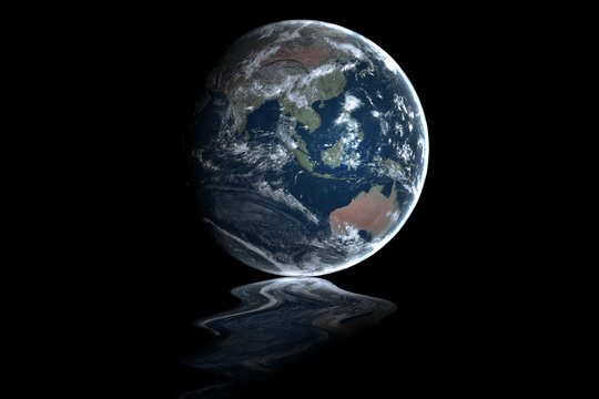 Earth in space with the south pole slowly melting