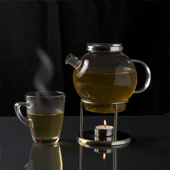 Hot glass teapot with cap