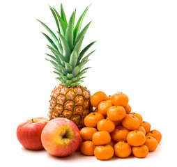 ripe  pineapple, apples and tangerines