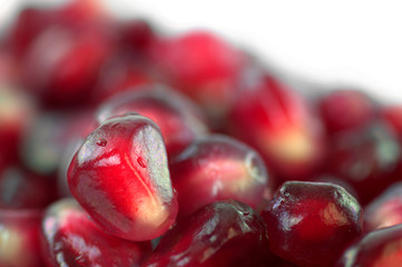 Extreme close up of pomegranate fruit seeds