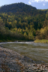 River landscape in Autumn time. Ural mountains. Russia
