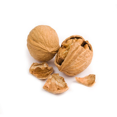 Walnuts in closeup in a white background