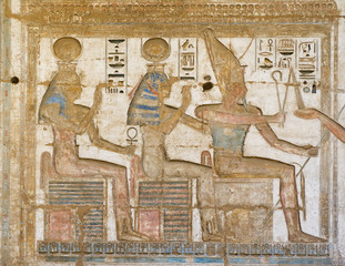 Egyptian hieroglyphic paintings on wall