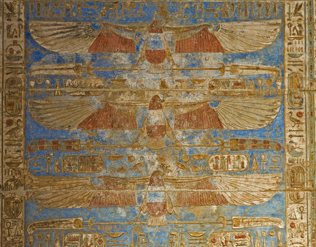 Egyptian hieroglyphic paintings on wall