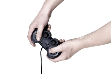 Male hand hold video game controller