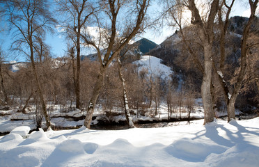 Winter River and Snow