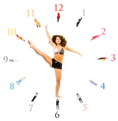 clock active woman group isolated on white