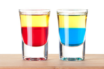 Shot cocktail collection: Red and Blue Tequila