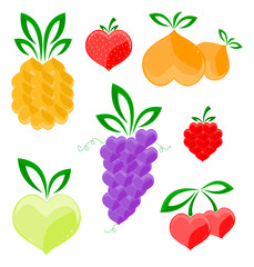 Fruits and berries made of heart shapes