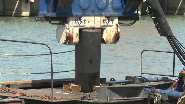 Pile driver in construction of new port