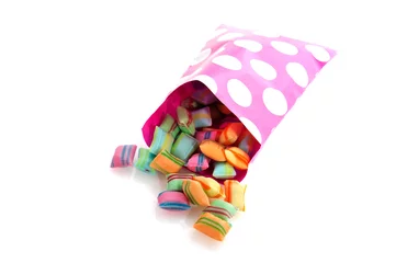 Aluminium Prints Sweets colorful candy in paper bag