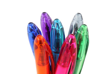Seven Color pens in a group on white background