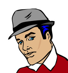 Retro man portrait, vintage pinup style, hat