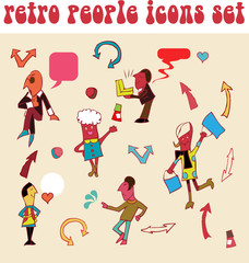 Set of retro peoples icons, vintage arrow
