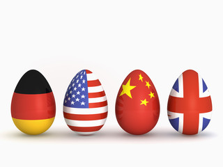 easter eggs with flags of the world
