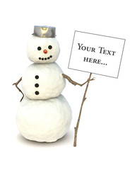 Schneemann mit Banner in der Hand, isoliert