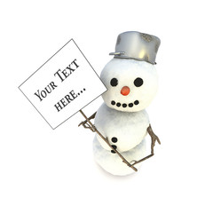 Schneemann hält ein Banner in beiden Händen, isoliert