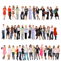 Obraz premium 3 rows of people: big group isolated on white