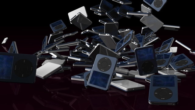 Musical mp3 player falling on floor, Alpha Channel