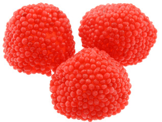 bonbons framboises rouges fond blanc