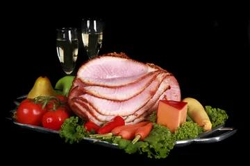 Gordijnen Holiday ham and champagne dinner © James Martin