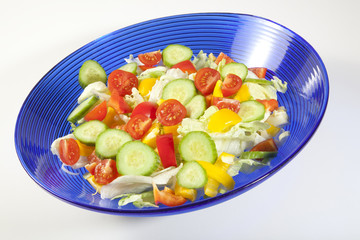 GRÜNER SALAT MIT TOMATEN, GURKEN, PAPRIKA UND FRÜHLINGSZWIEBEL