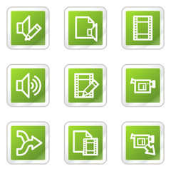 Audio video edit web icons, green square sticker series