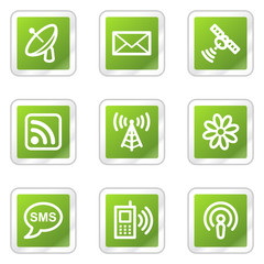 Communication web icons, green square sticker series