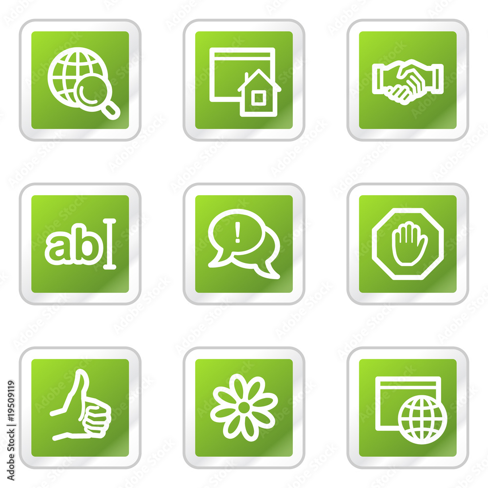 Wall mural Internet web icons, green square sticker series