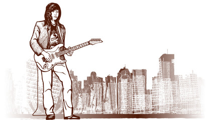 guitarist on grunge background
