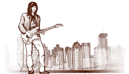 Wall murals Music band guitarist on grunge background