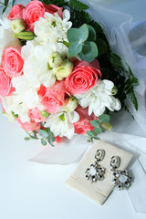 colorful wedding bouquet and wedding  earring