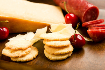 Parmesan shortbread biscuits and salami