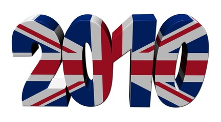 British flag 2010 text 3d render on white illustration