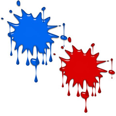 Blue and red paint splashes