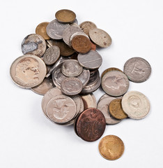 Different old coins on white background