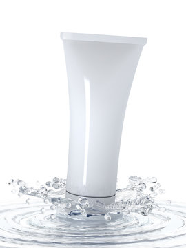 Cosmetics in water splash.