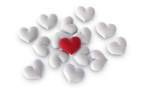 single red heart on white hearts